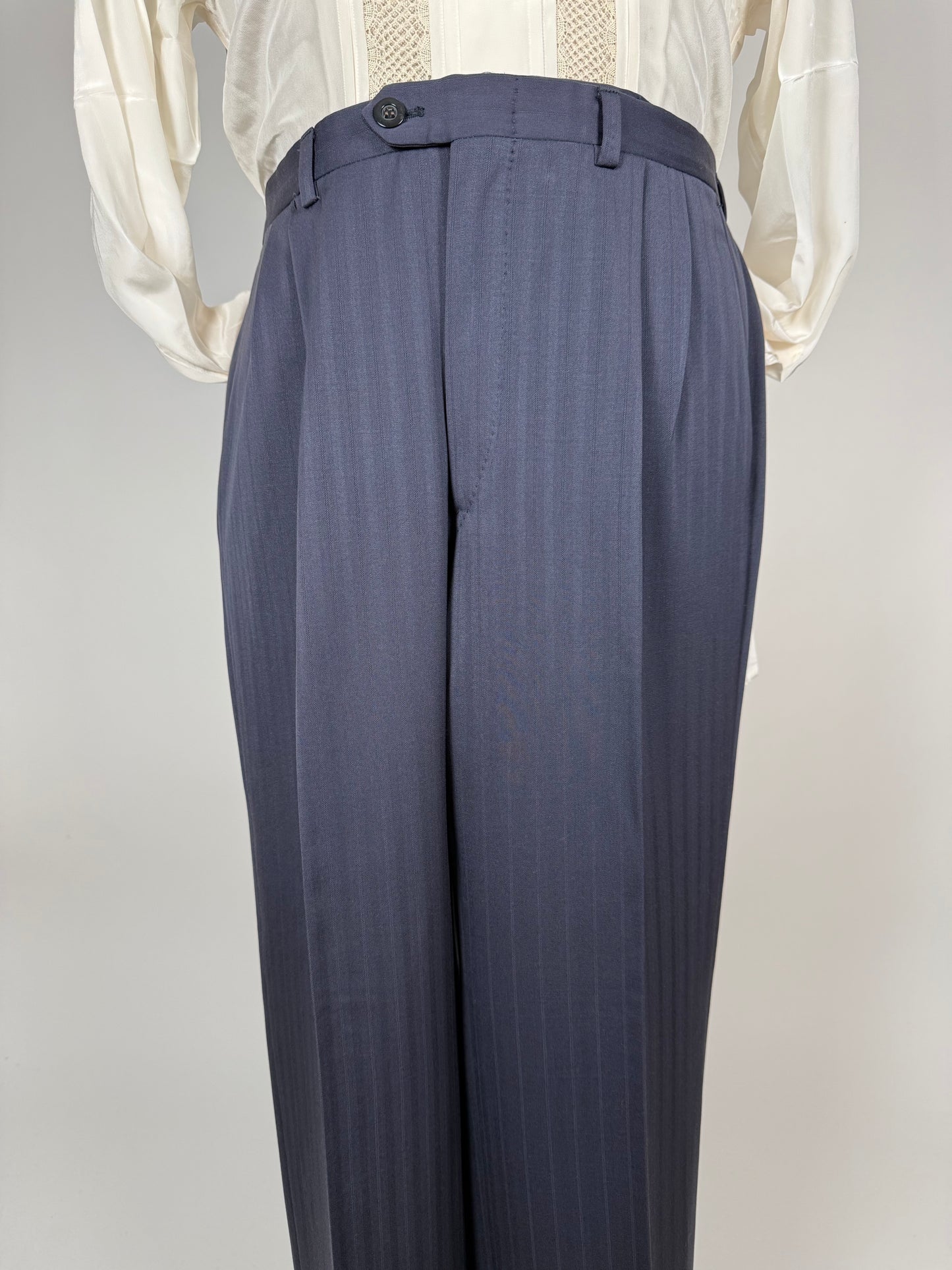 Pantaloni anni ‘80 lana pettinata trama spigata - tg. 52