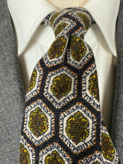 Cravatta vintage in lana fantasia esagoni