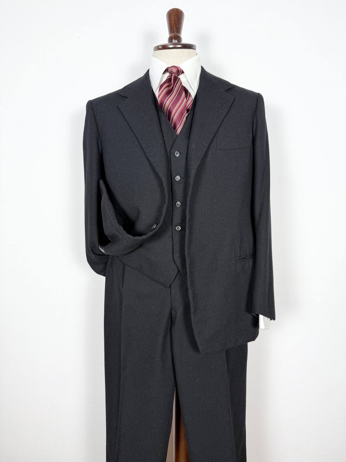 Completo 3 pezzi sartoriale anni ‘60/‘70 in flanella antracite - tg. 50