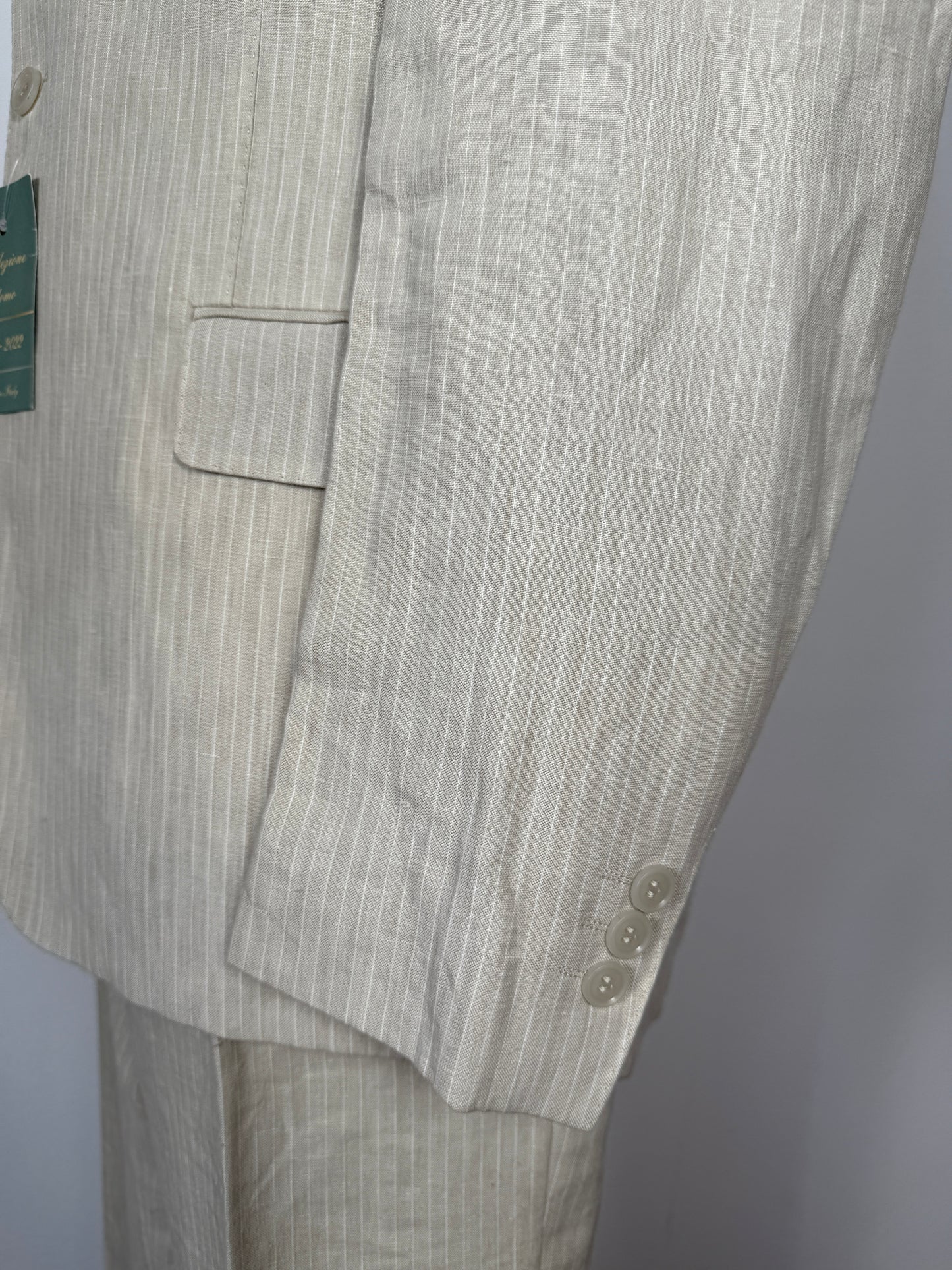 Completo in puro lino color panna gessato - tg. 52