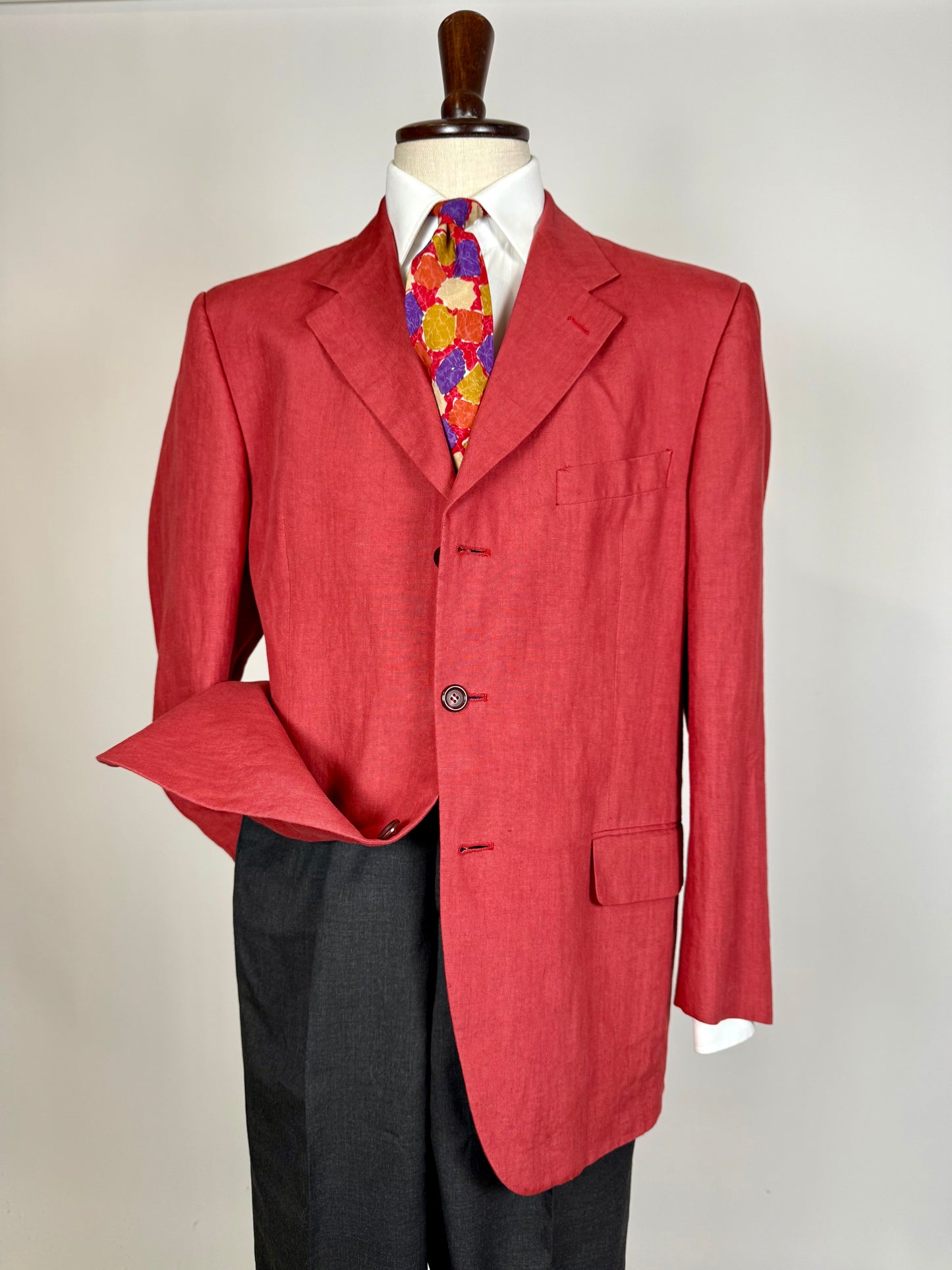 Giacca anni '90 100% lino rosso corallo - tg. 54