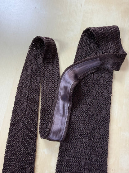 Cravatta tricot in seta marrone anni '70