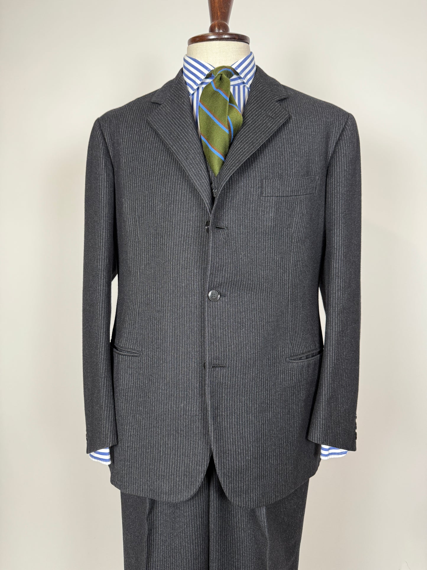 Completo 3 pezzi anni ‘60 sartoriale flanella antracite gessato - tg. 50