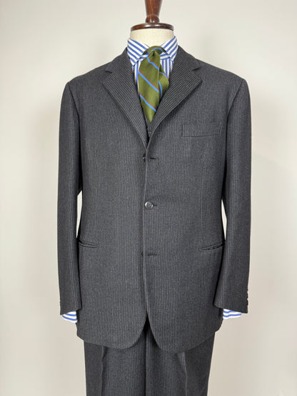 Completo 3 pezzi anni ‘60 sartoriale flanella antracite gessato - tg. 50
