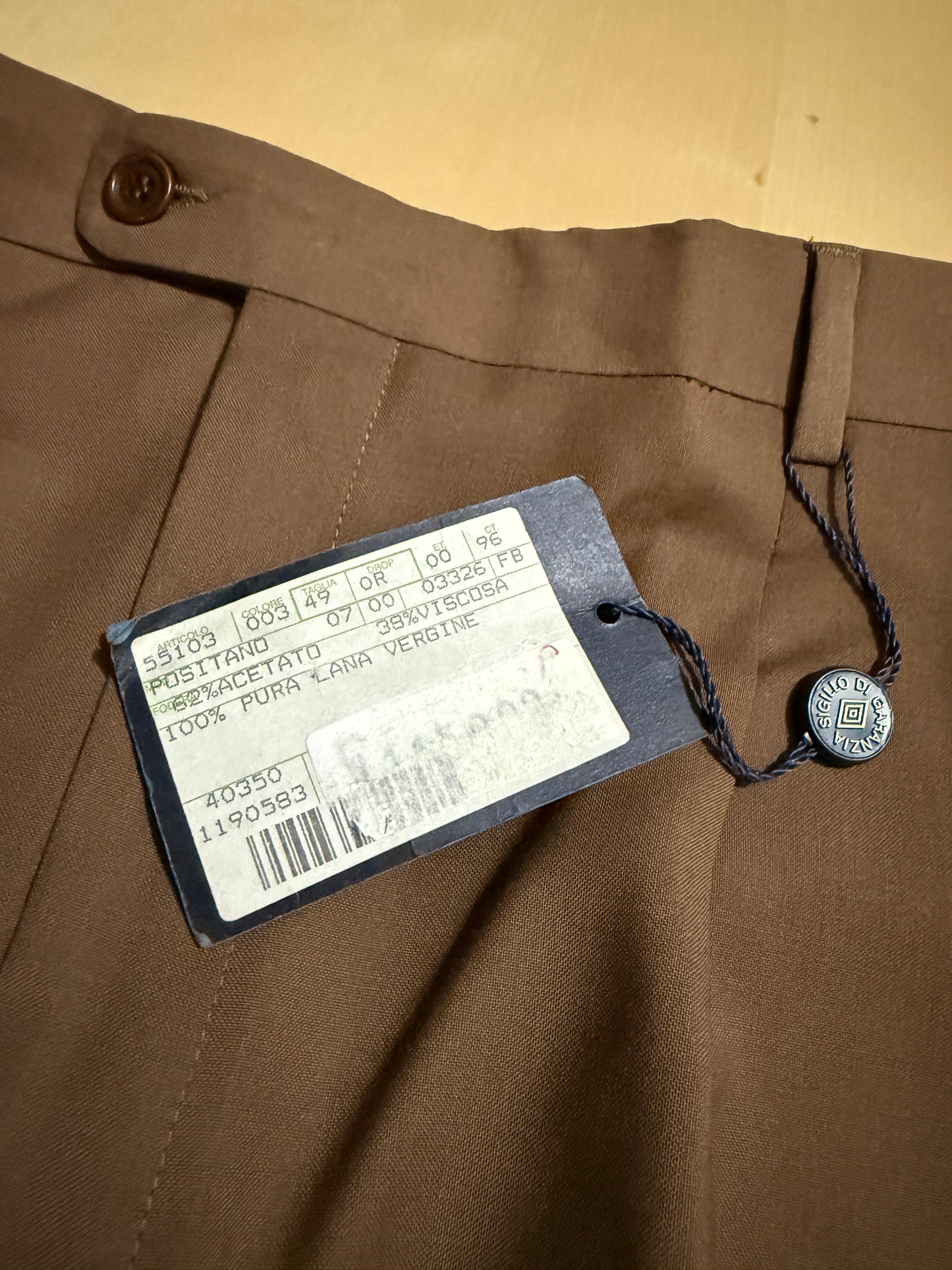 Pantalone anni '80 fresco lana marrone cacao (NOS) - tg. 54