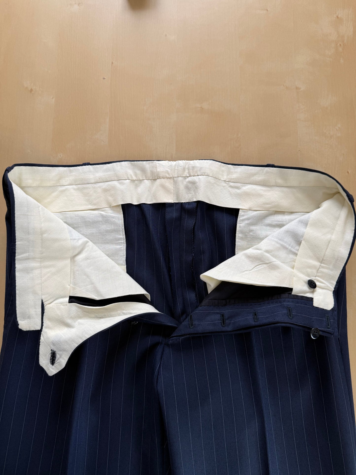 Pantaloni sartoriali flanella pettinata lana e cashmere blu gessato - tg. 50/52