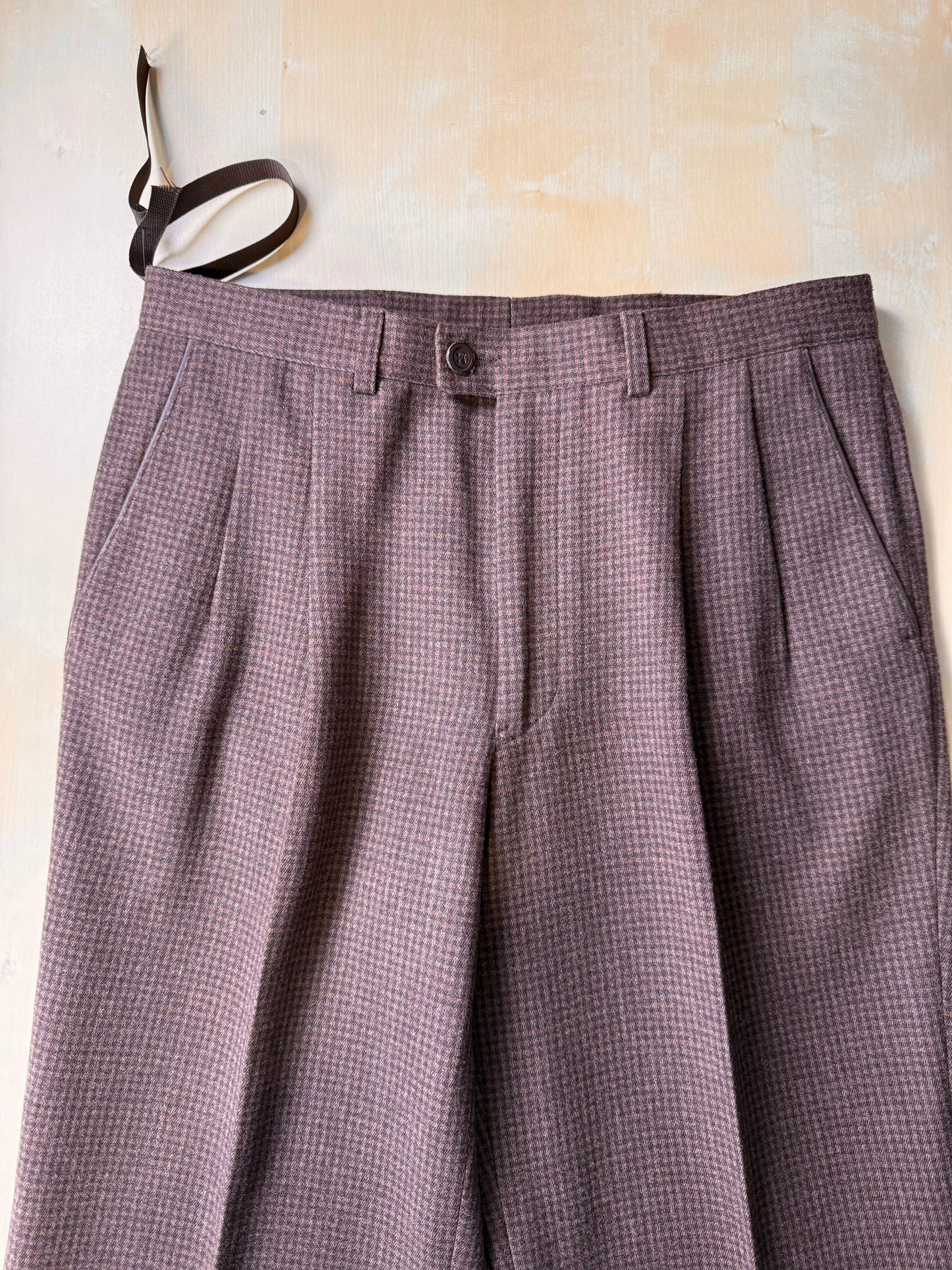 Pantaloni anni ‘70/‘80 flanella quadretti marrone ruggine (NOS) - tg. 44