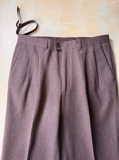 Pantaloni anni ‘70/‘80 flanella quadretti marrone ruggine (NOS) - tg. 44