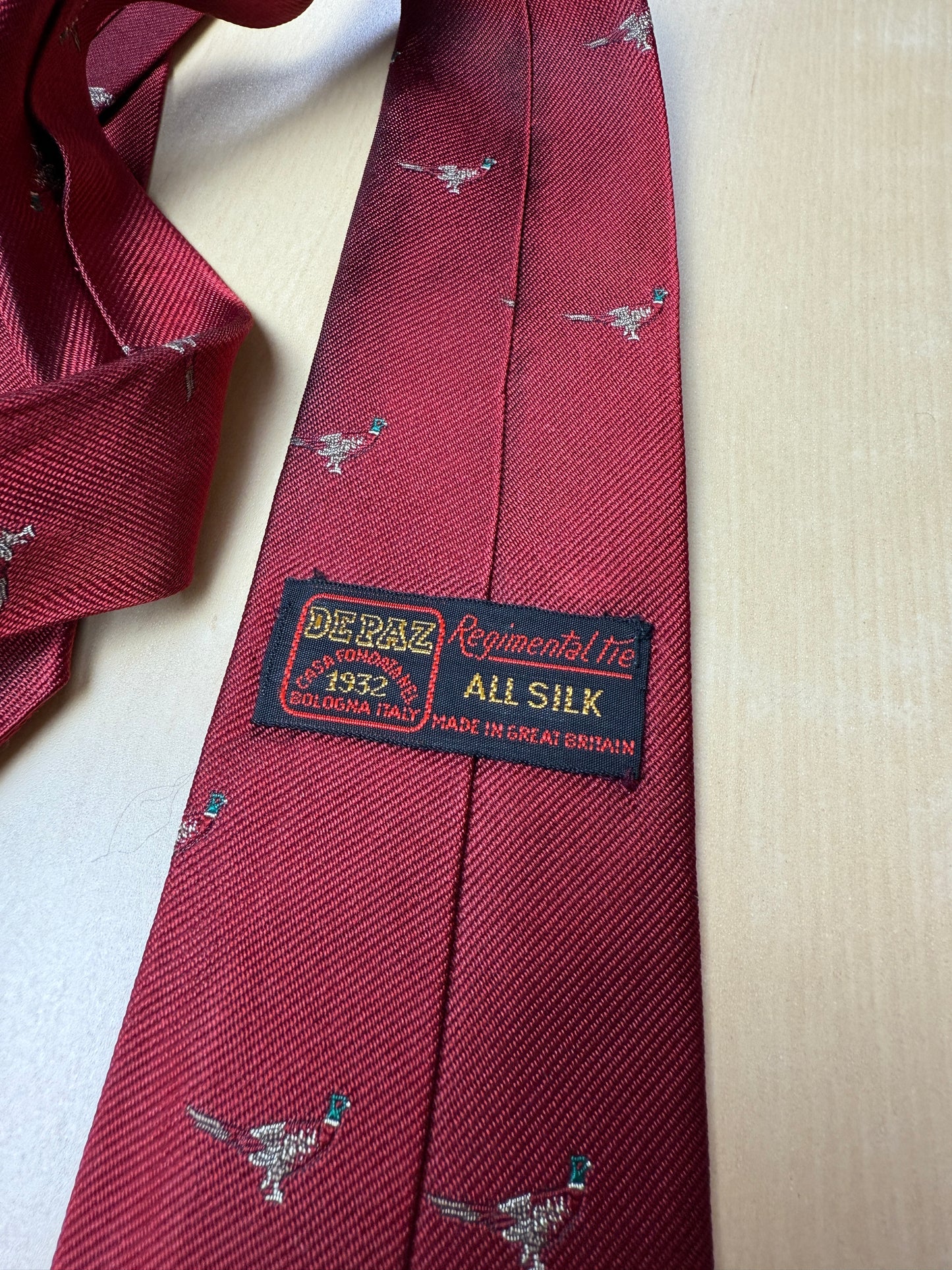 Cravatta De Paz vintage rossa con fagiani