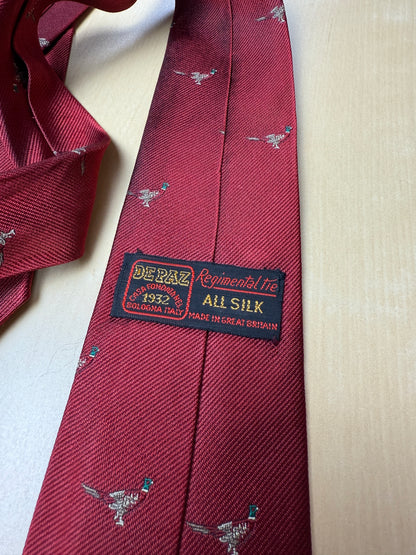 Cravatta De Paz vintage rossa con fagiani