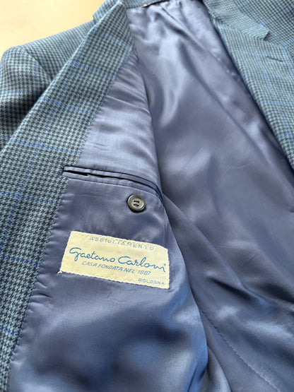 Giacca anni ‘80 pied-de-poule finestrato blu lana e cashmere - tg. 54/56