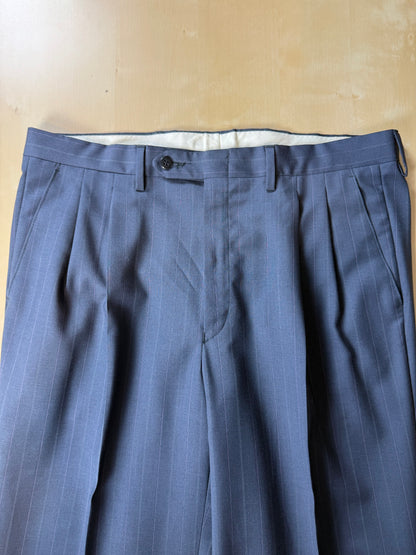 Completo anni '80 fresco lana blu avio gessato - tg. 50