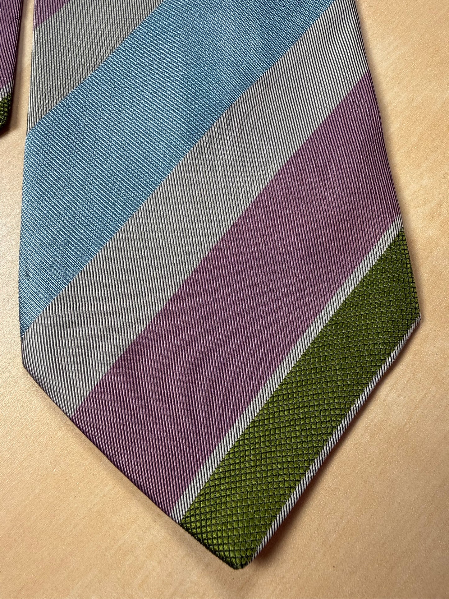 Cravatta Fendi regimental vintage azzurro verde grigio