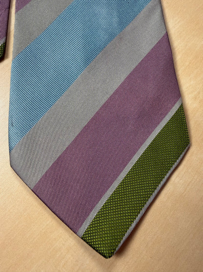 Cravatta Fendi regimental vintage azzurro verde grigio