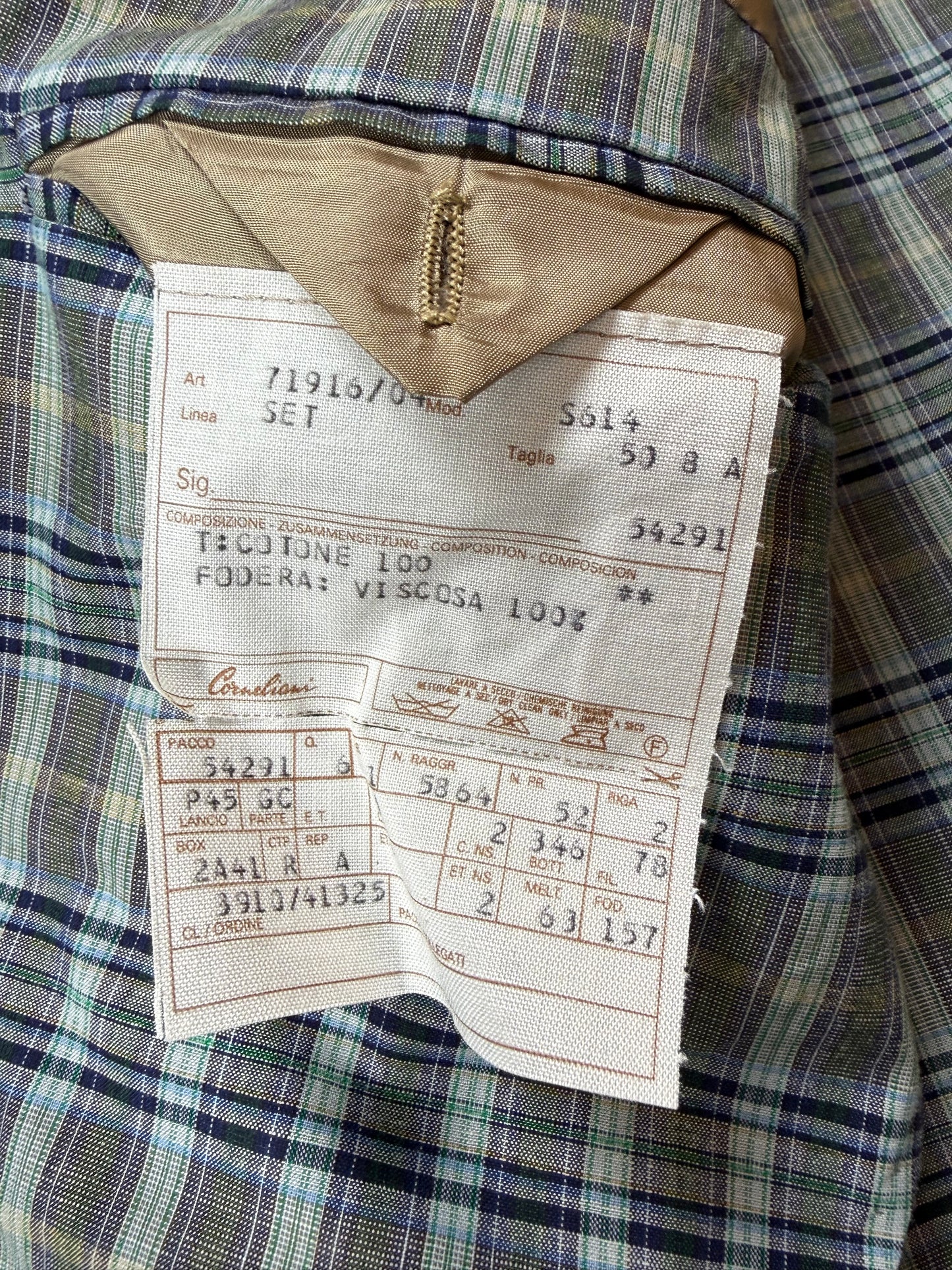 Giacca estiva Corneliani anni '80 in cotone a quadri - tg. 50