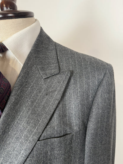 Completo doppiopetto flanella grigio gessato anni ‘80/‘90 - tg. 48/50, drop alto
