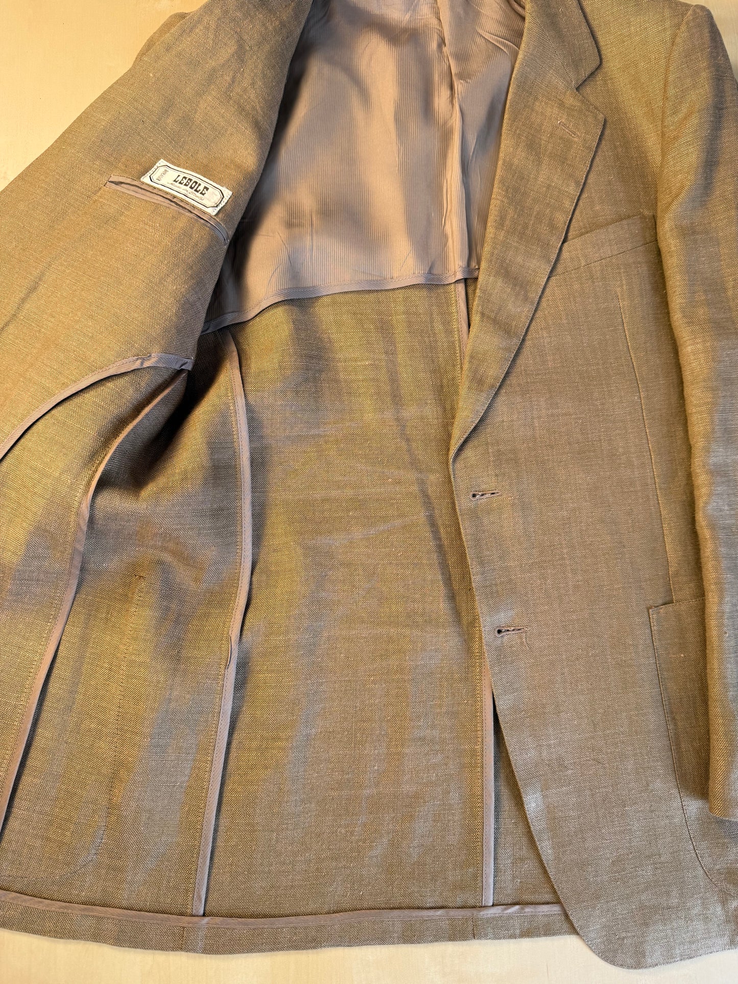 Completo anni '70 misto lino color corda - tg. 50