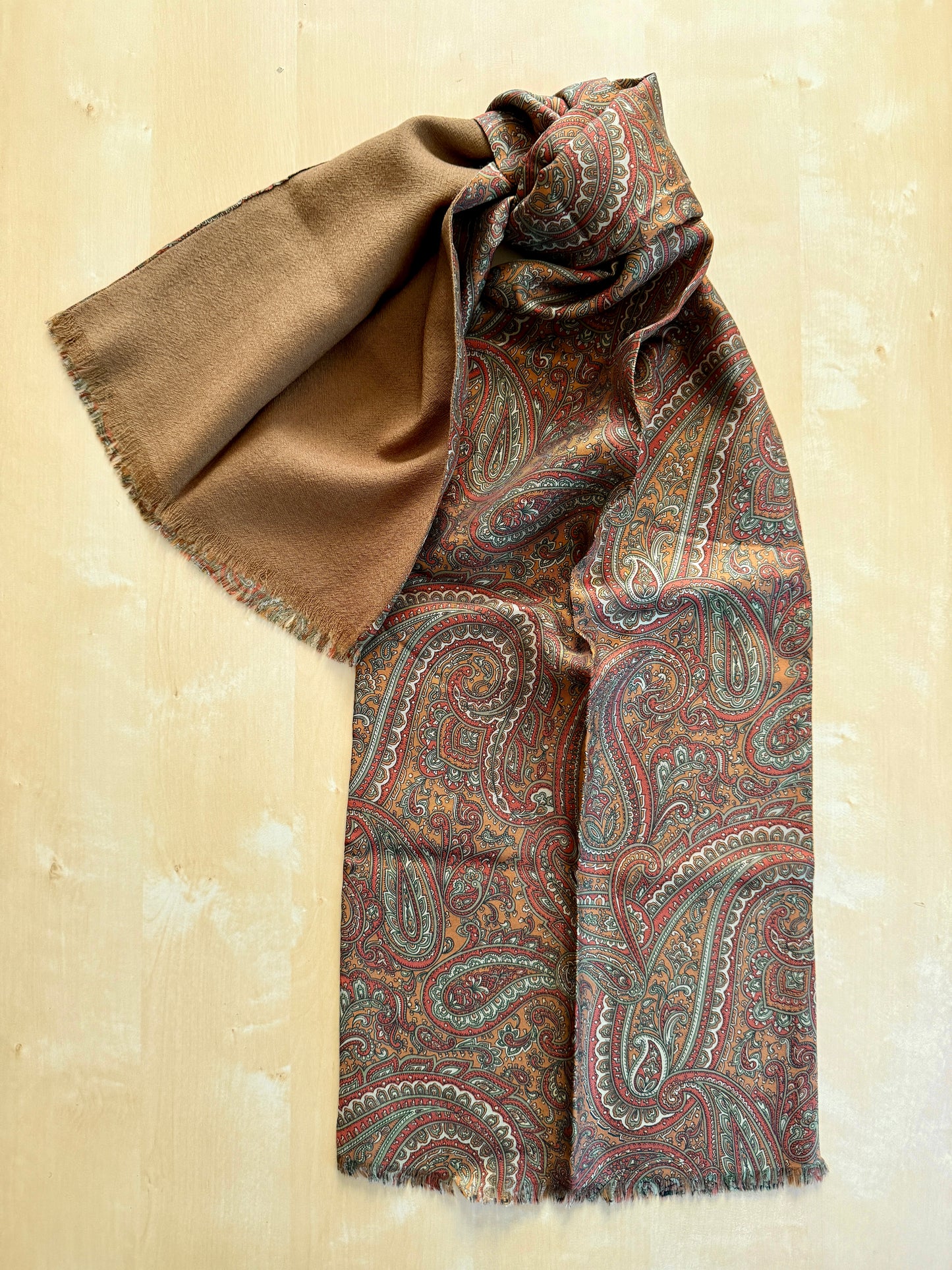 Sciarpa tubolare doppio tessuto in seta e lana