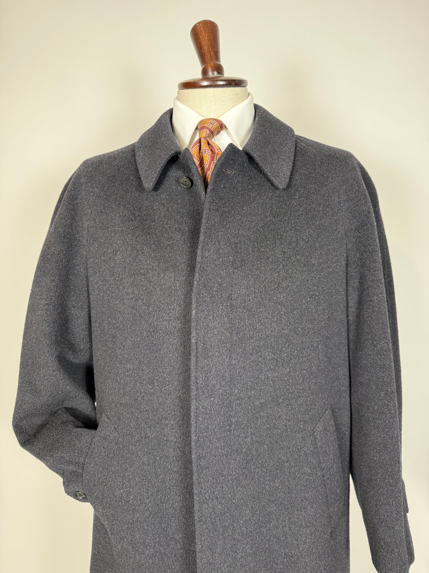 Cappotto raglan in panno lana e cashmere grigio fumo - tg. 54-58
