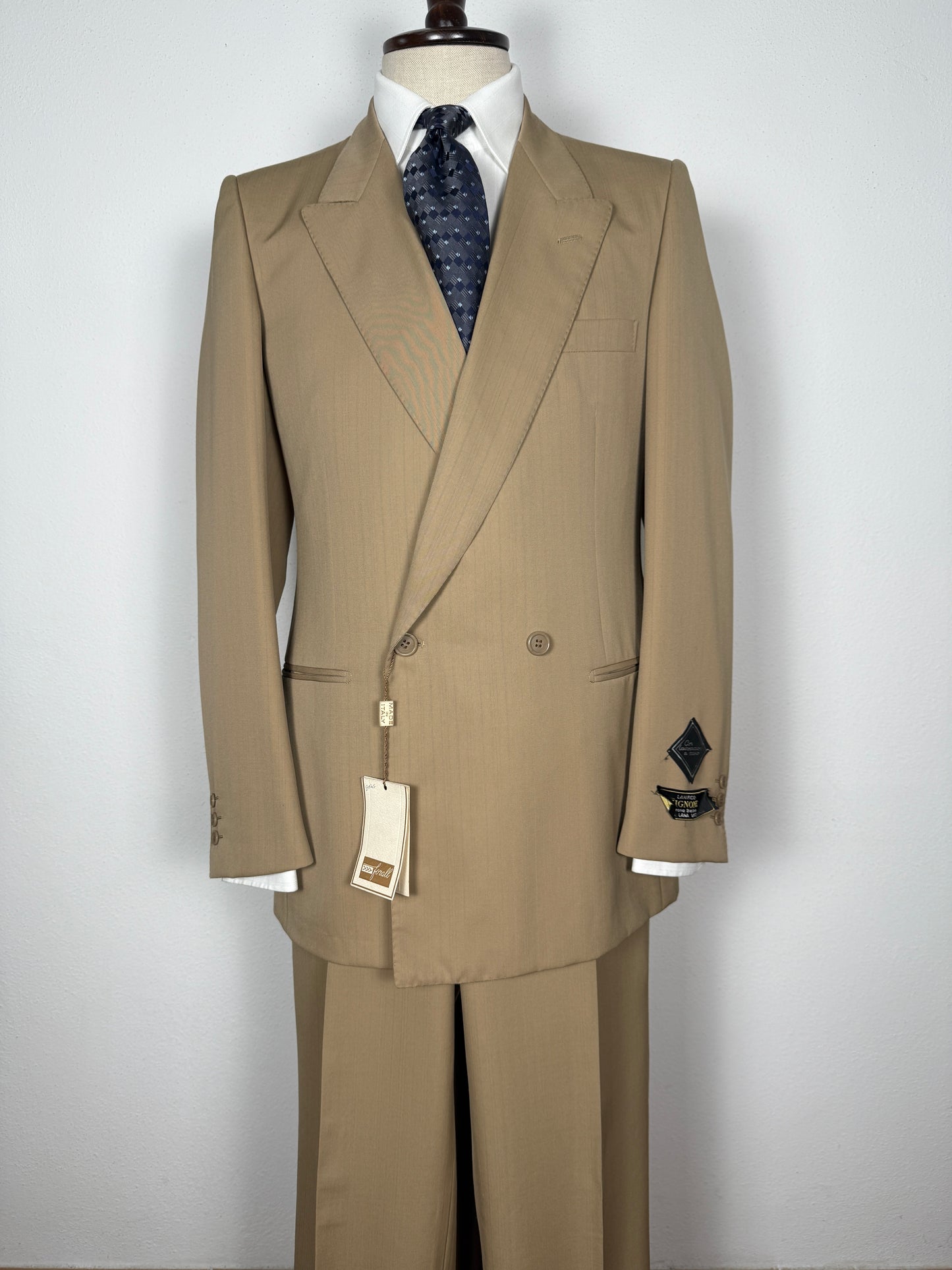 Completo doppiopetto Forall anni '70/'80 in twill beige (NOS) - tg.48