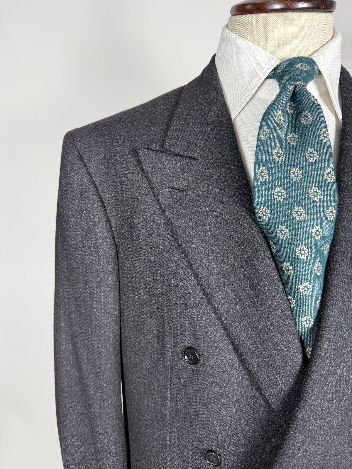 Completo Brioni doppiopetto anni '80 flanella antracite gessato - tg. 56