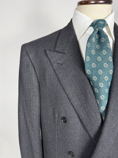 Completo Brioni doppiopetto anni '80 flanella antracite gessato - tg. 56