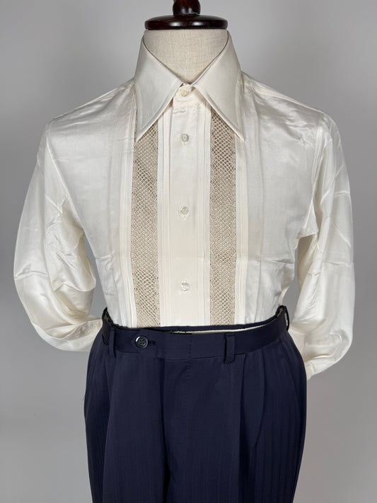 Camicia anni ‘70 in pura seta con ricamo (NOS) - M, collo 41