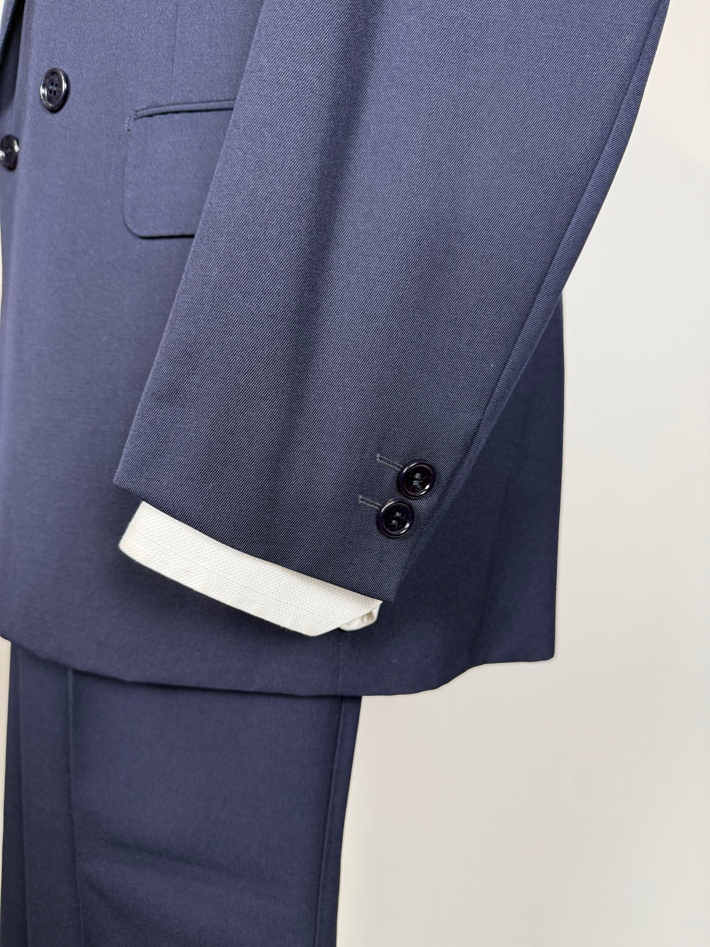 Completo doppiopetto anni '70/'80 twill lana pettinata blu - tg. 48