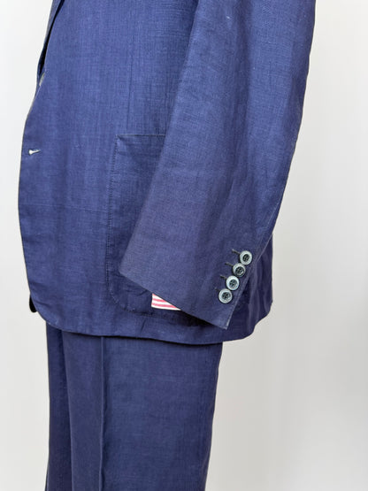 Completo sartoriale anni '70 in lino blu stile workwear - tg. 54
