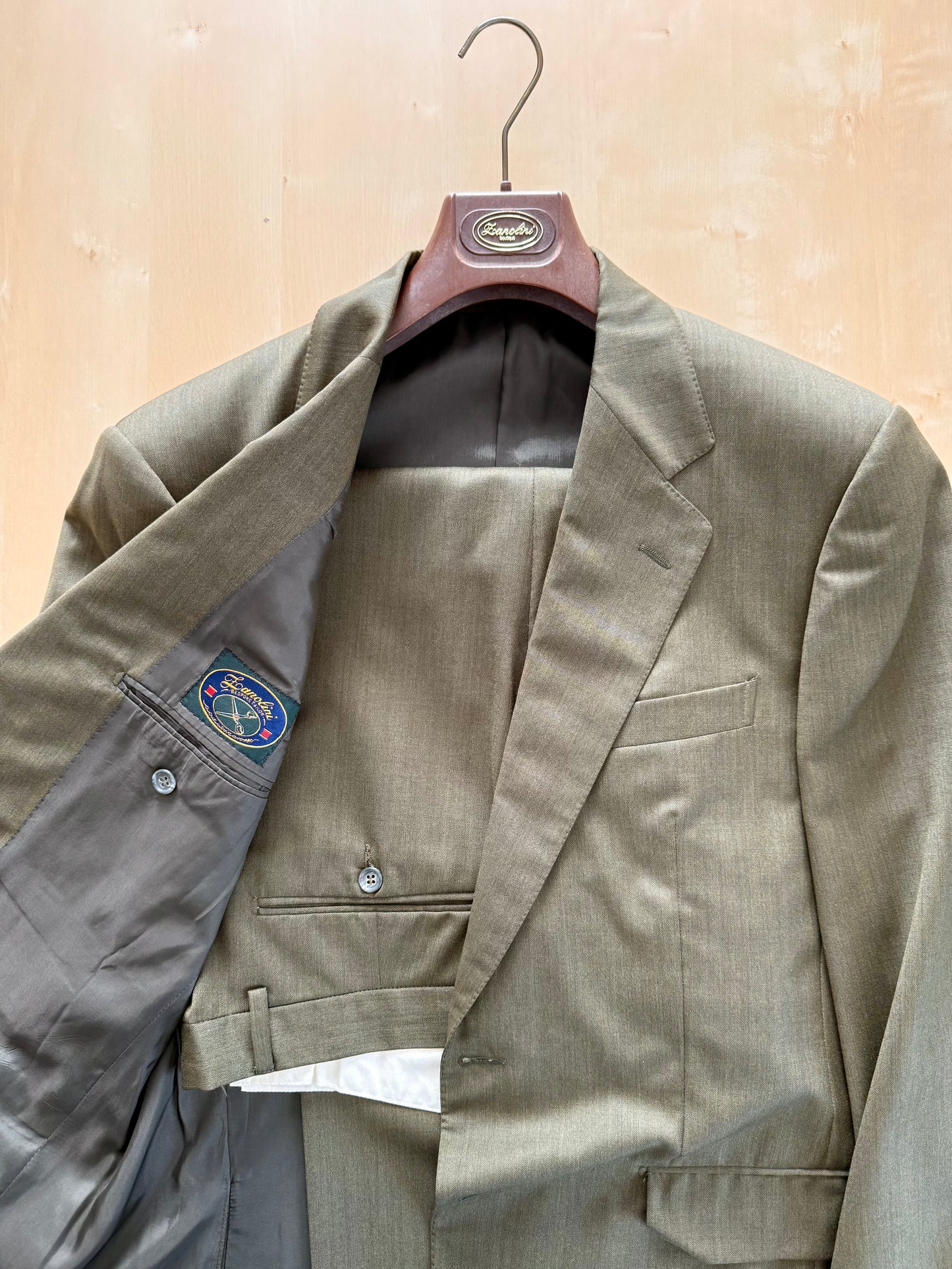 Completo anni ‘80 verde oliva lana pettinata E. Zegna - tg. 48/50