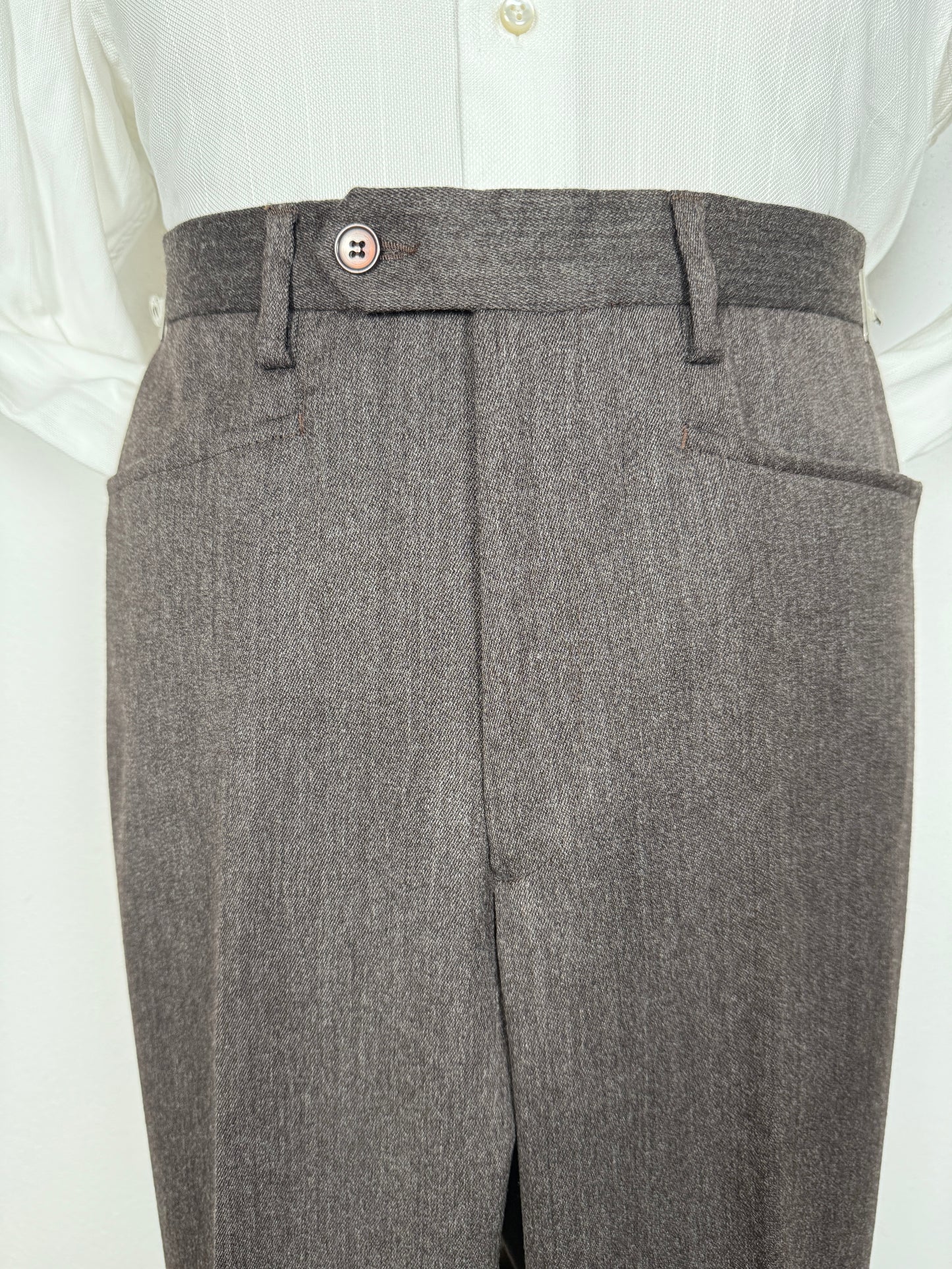Pantalone anni ‘70 in flanella marrone con tasche alla carrettiera (NOS) - tg. 44/46