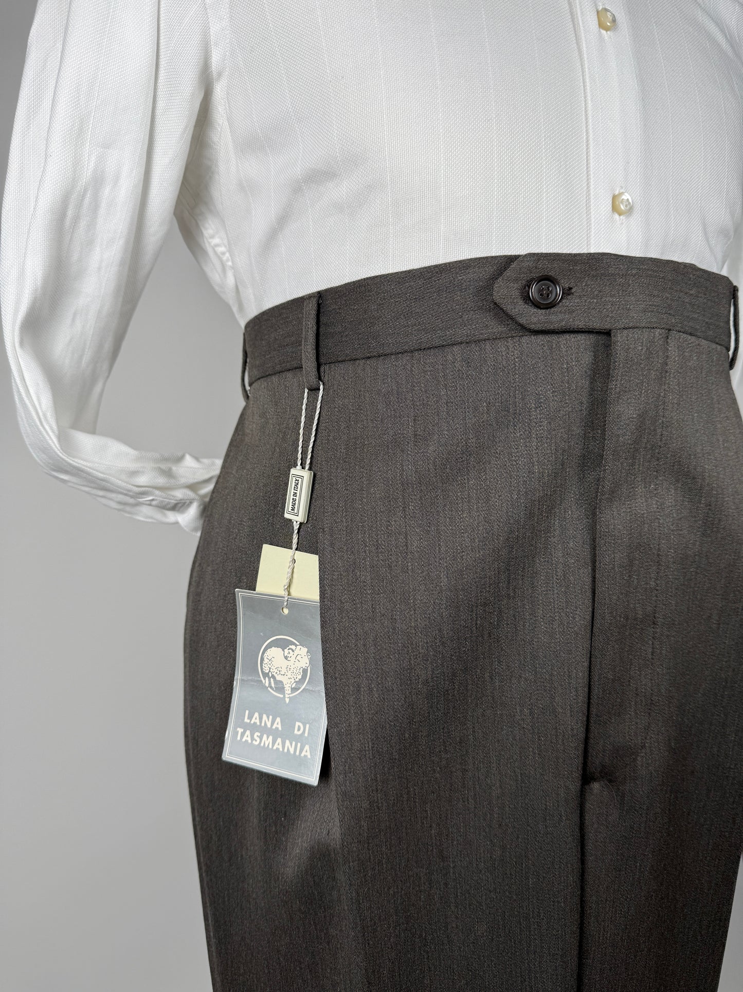Pantaloni anni ‘90 lana pettinata cachi (NOS) - tg. 60/62