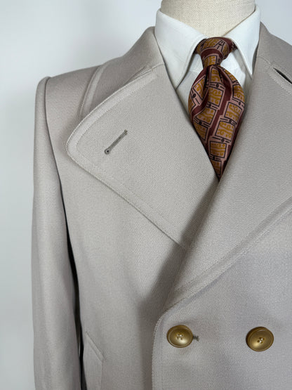 Cappotto doppiopetto anni ‘70 in twill di lana color avorio - tg. 46-48