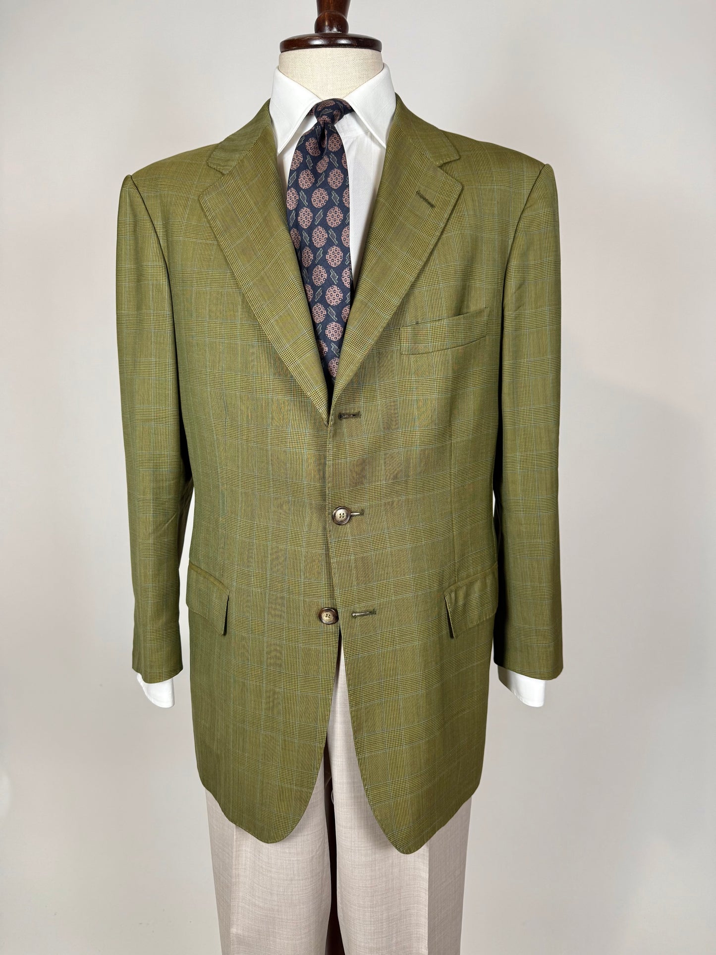 Giacca De Paz fresco lana verde glen check - tg. 52