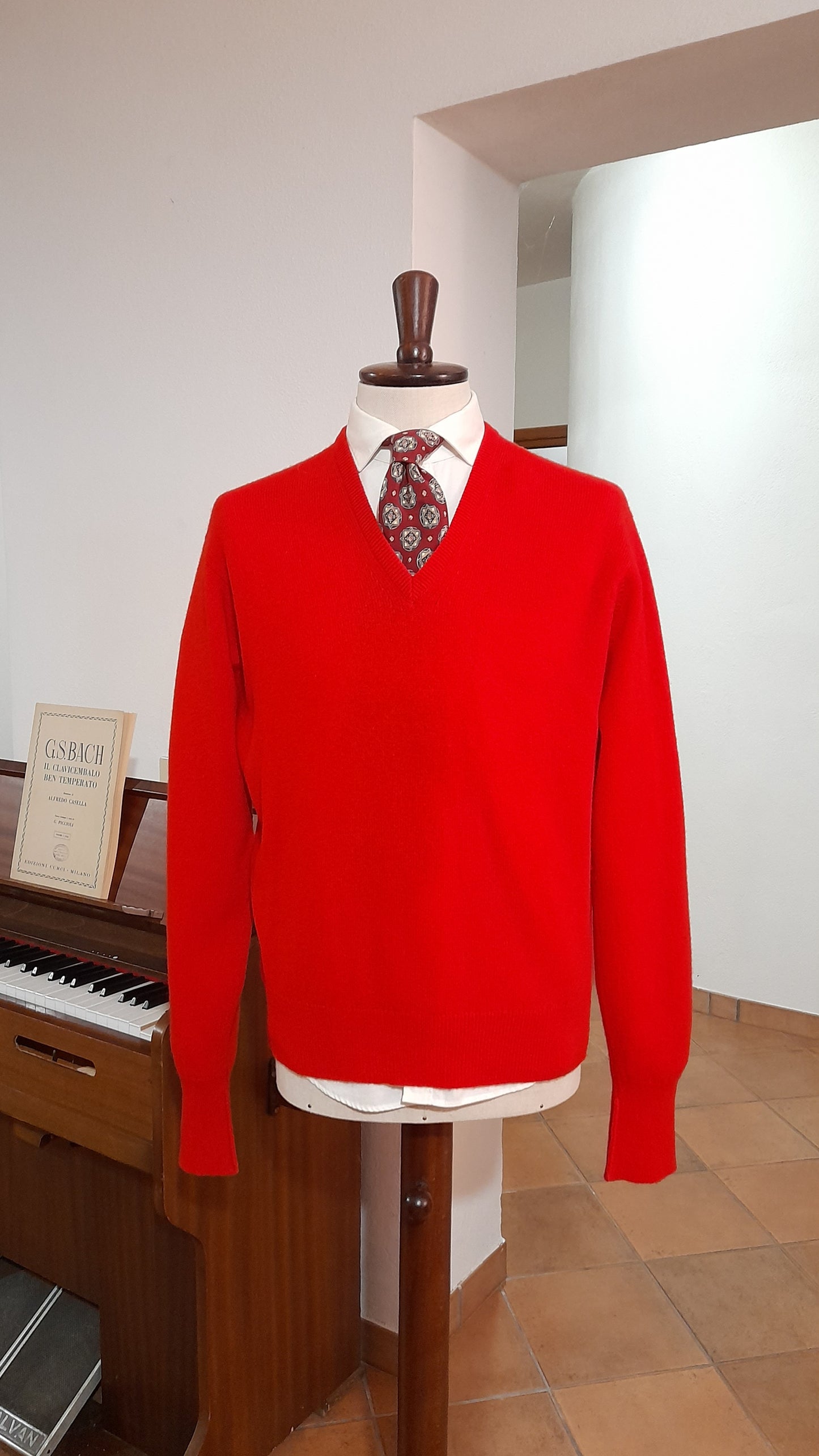 Pullover rosso scozzese in pura lana