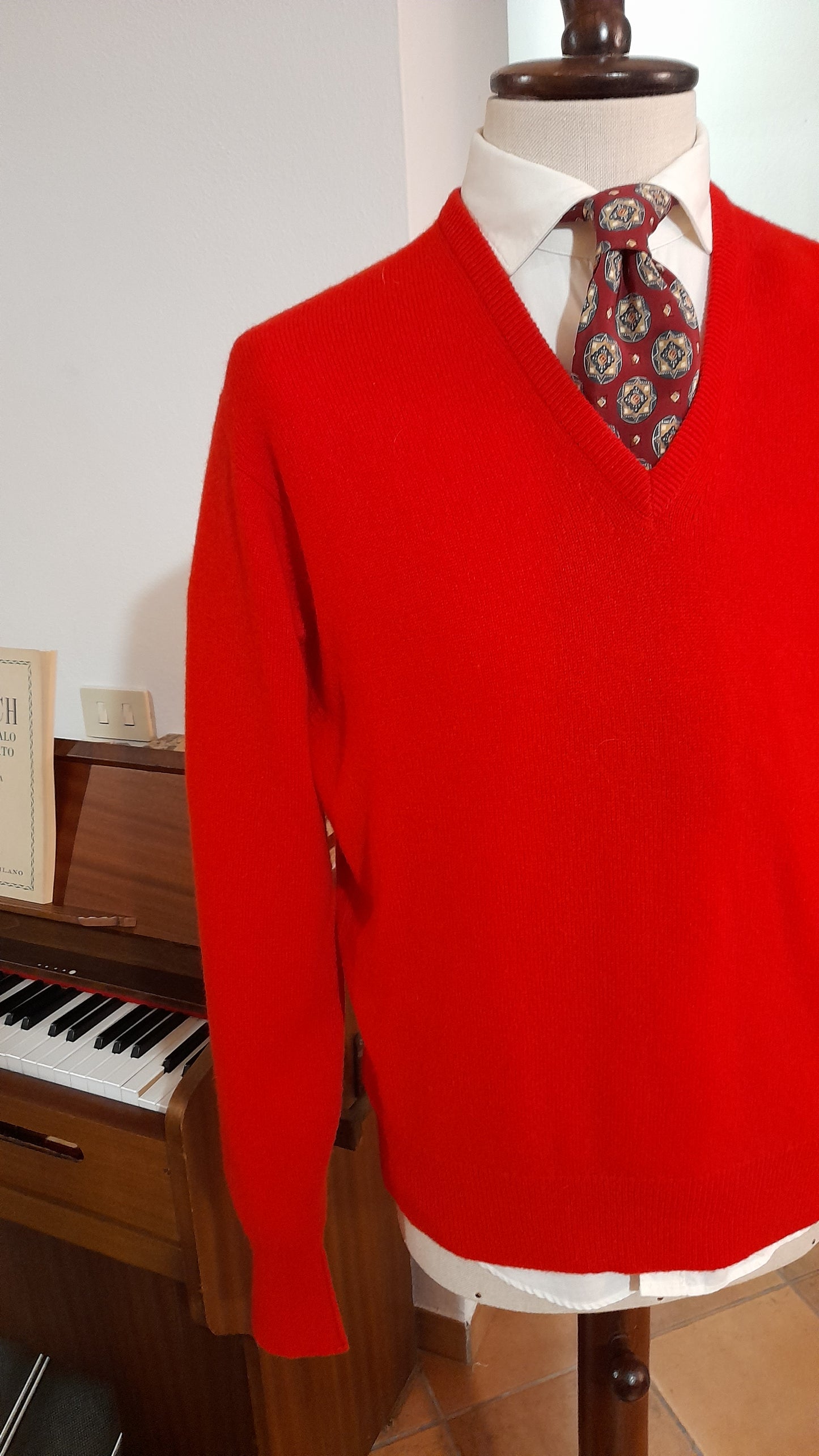 Pullover rosso scozzese in pura lana