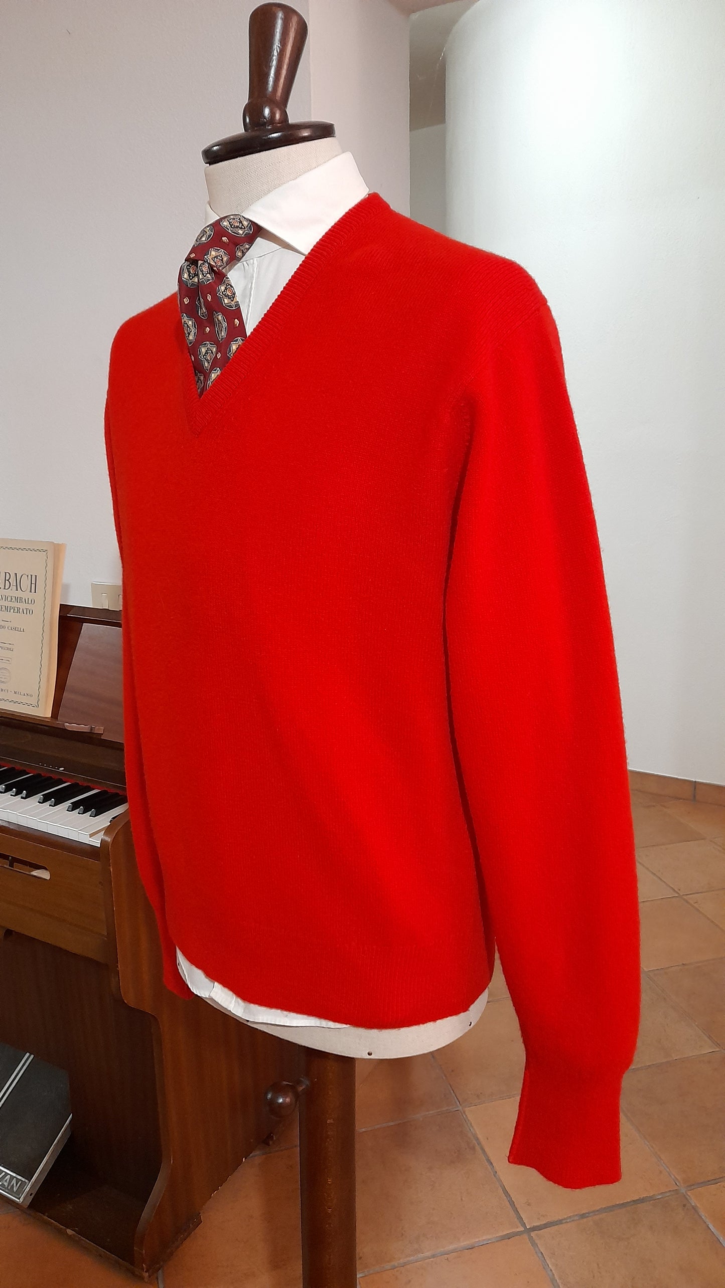 Pullover rosso scozzese in pura lana