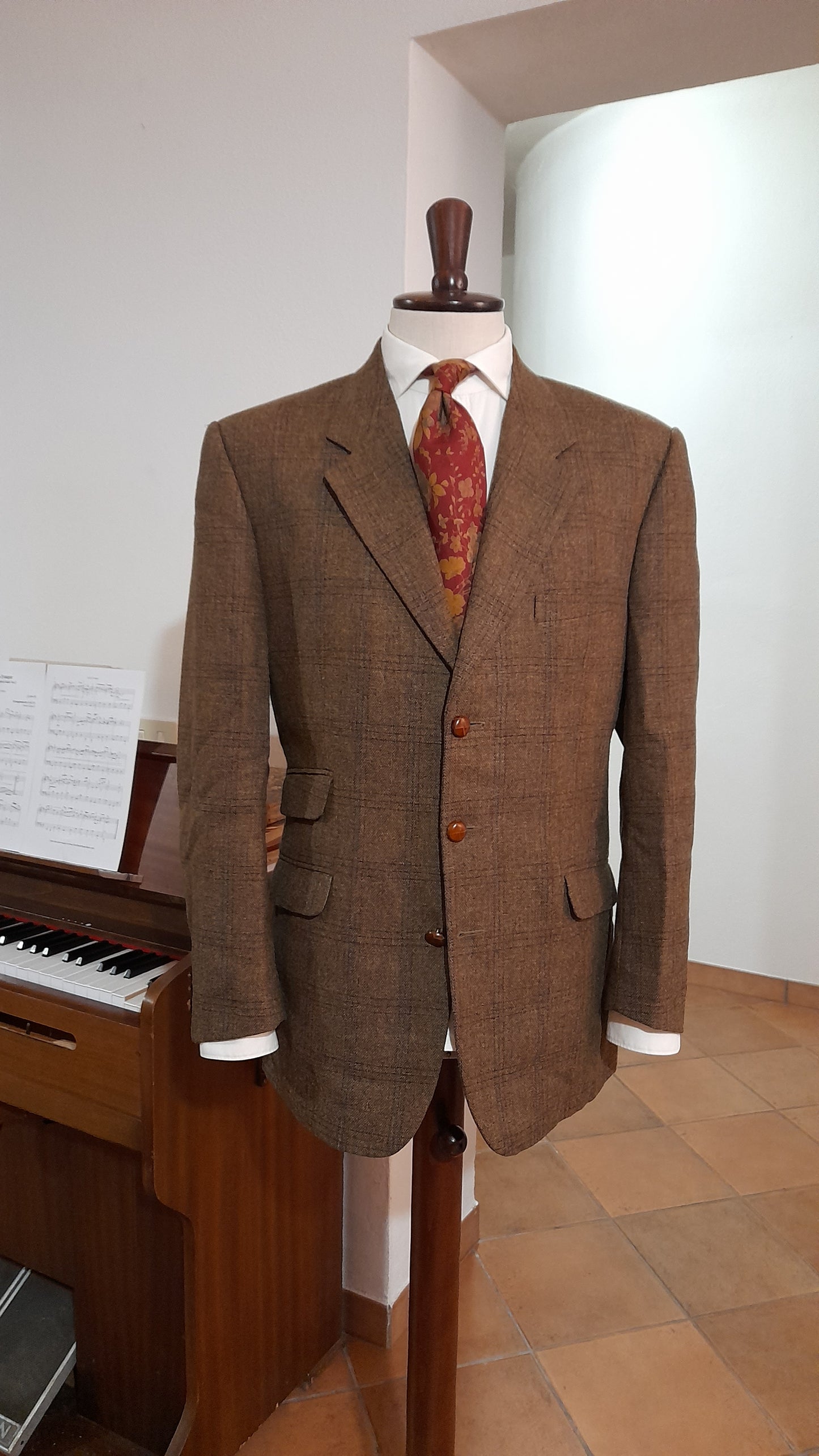 Giacca vintage tweed cachi windowpane 54