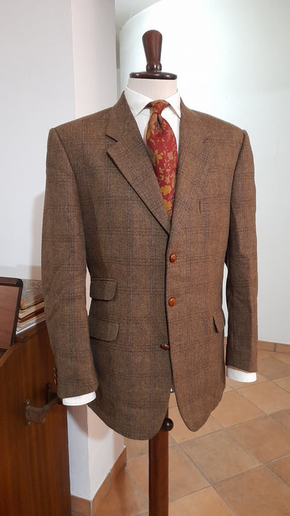 Giacca vintage tweed cachi windowpane 54