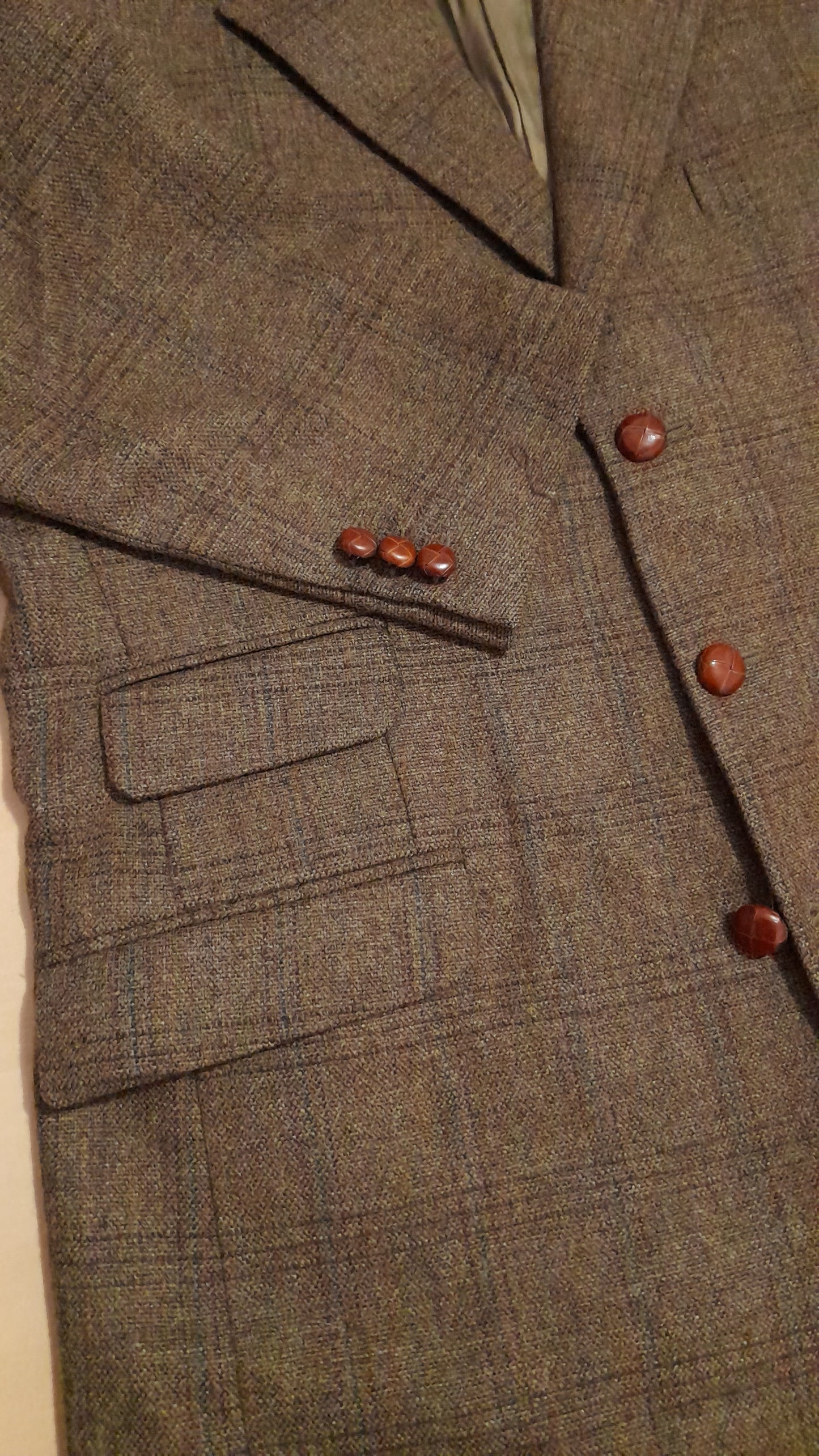 Giacca vintage tweed cachi windowpane 54