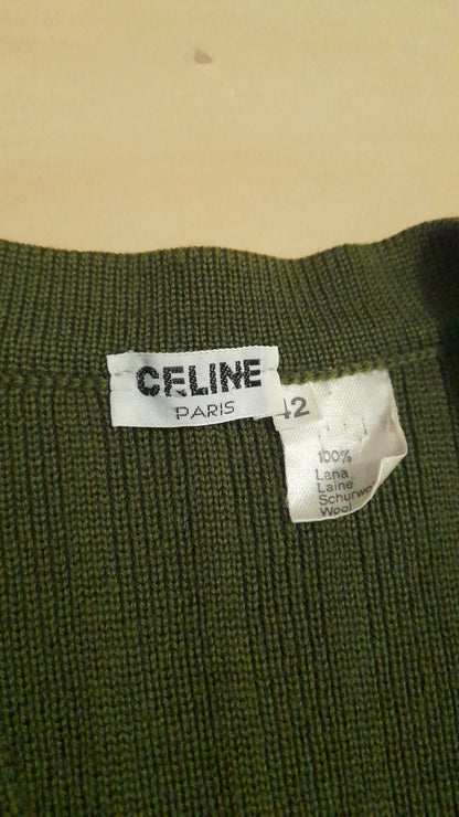 Céline, cardigan smanicato vintage in lana con catenelle