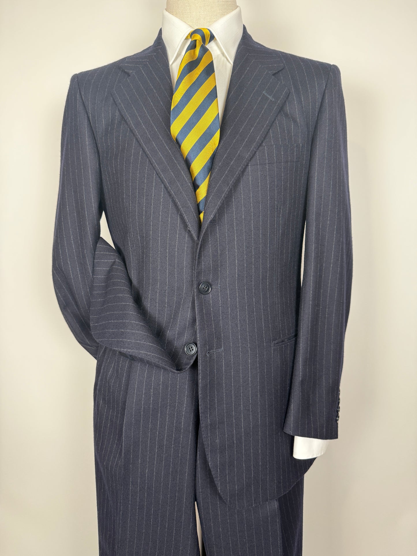 Completo anni ‘80 in flanella inglese blu gessato - tg. 48