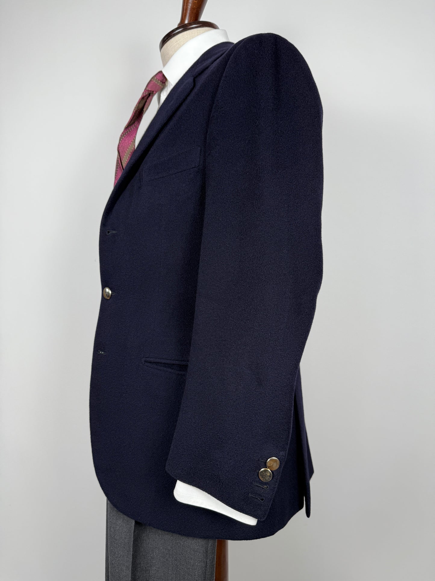 Navy blazer sartoriale anni ‘90 in panno lana e cashmere - tg. 48