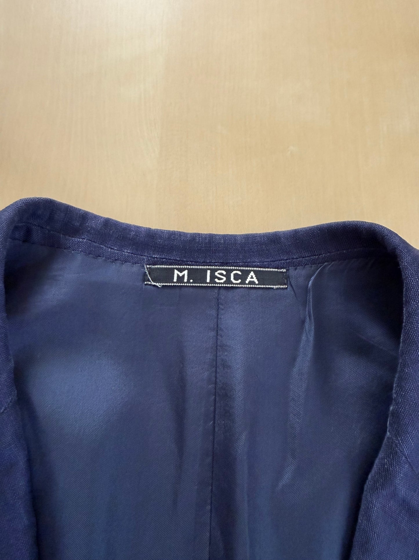 Completo sartoriale anni '70 in lino blu stile workwear - tg. 54