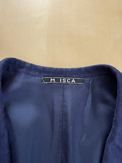 Completo sartoriale anni '70 in lino blu stile workwear - tg. 54