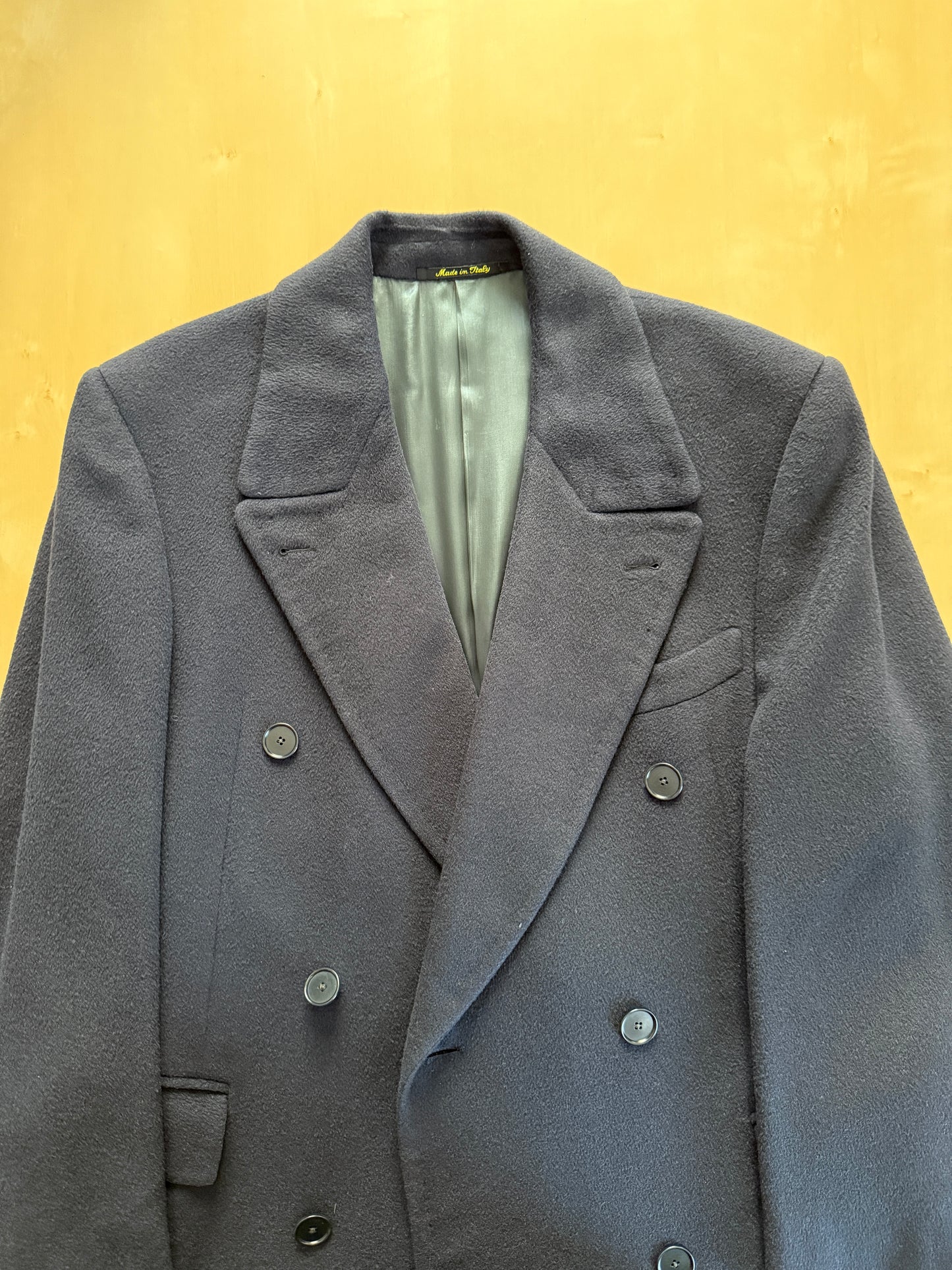 Cappotto in puro cammello blu con soffietto e martingala - tg. 48-52
