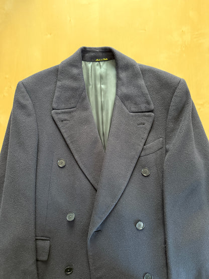 Cappotto in puro cammello blu con soffietto e martingala - tg. 48-52