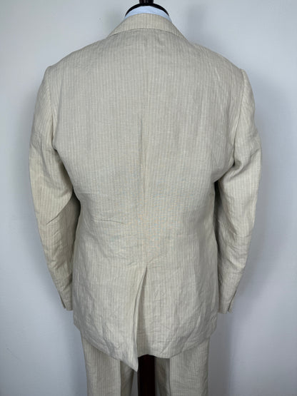 Completo in puro lino color panna gessato - tg. 52