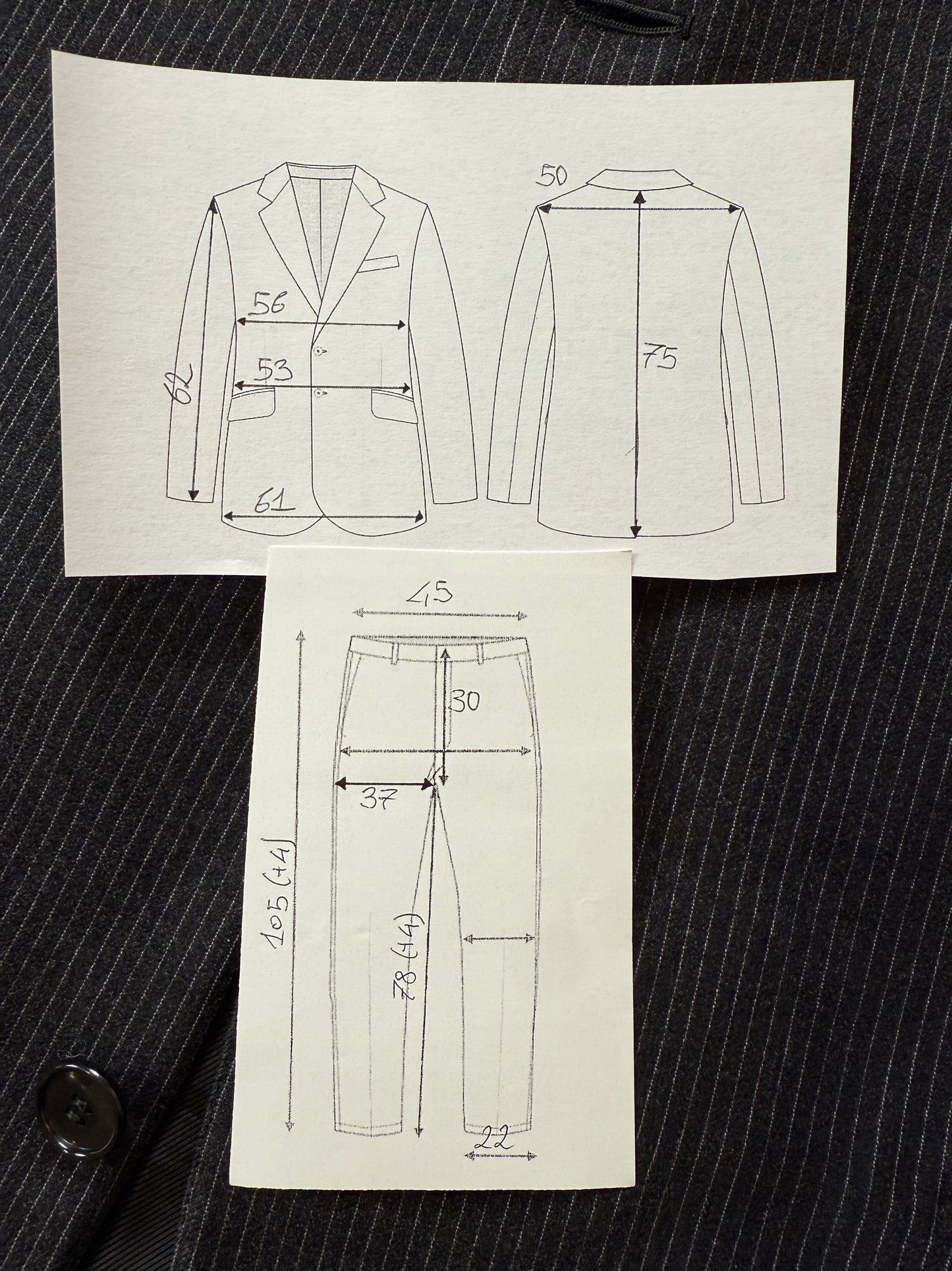 Completo 3 pezzi anni ‘60 sartoriale flanella antracite gessato - tg. 50