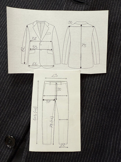 Completo 3 pezzi anni ‘60 sartoriale flanella antracite gessato - tg. 50